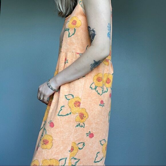 Vintage 90s Styleworks Novelty Fruit Peach Summer Maxi Tank Cotton Dress Sz L - Picture 6 of 14